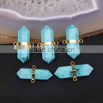 Natural Turtquoise Stone Pendant, Gold Plated Gem stone Double-point Jewelry Druzy Pendant