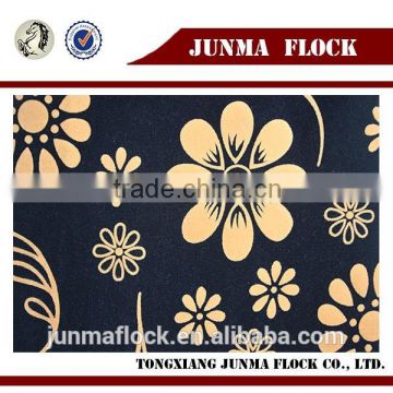 Black and yellow flower pattern Junma China Design tricot flocking fabric