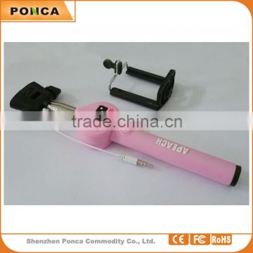 Mini Foldable Cartoon Selfie Stick with Cable, Cute Cartoon Selfie Monopod for Mobile Phone