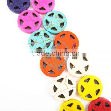 1 String 15inch 20mm Vintage Mix Color Dyeing Turquoise Round Star Unique Beads 3010007 photo-3