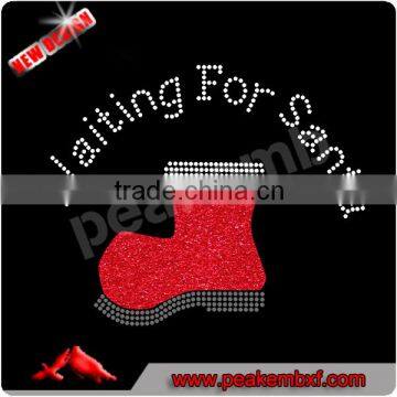 Waiting For Santa Iron On Christmas Boots Rhinestone Glitter Designs