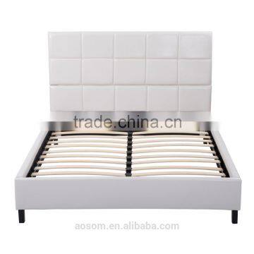 HomCom Queen Size White Faux Leather Low Profile Headboard with Wood Slat Bed Frame