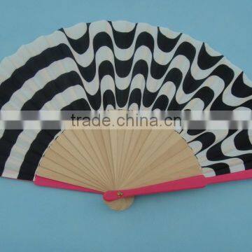 custom cotton folding hand fan with wooden handle