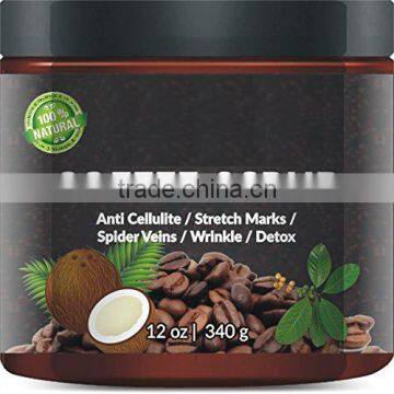 100% Natural Arabica Coffee Scrub 12 oz. with Organic Coffee, Coconut and Shea Butter - Best Acne, Anti Cellulite and Stretch Ma