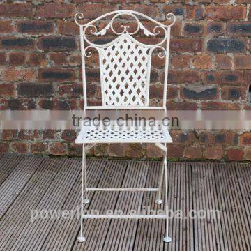 Antique Cream Wrought Iron Durable Folding Patio Chair photo-4