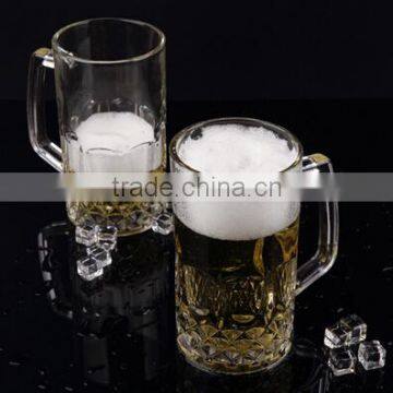 Big volume beer ,tea ,drinking glass mug with embossed pattern,meet FDA,CA65