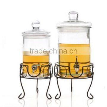 5L clear cylinder glass beverage dispenser with glass lid and stand