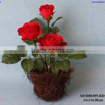 silk roses with pot