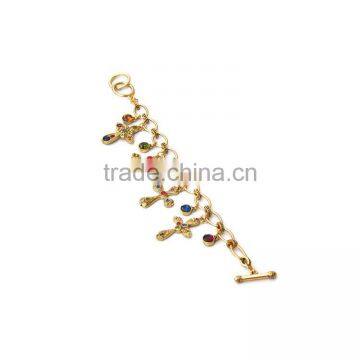 Colorful Rhinestone Cross Charms Gold Chain Bracelet Tiny Crystal Charms Goldfill Chain Bracelet