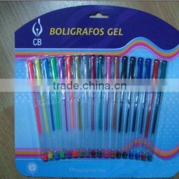 18 COLORS GEL PEN WITH GOOD QUALITY IN BLISTER CARD