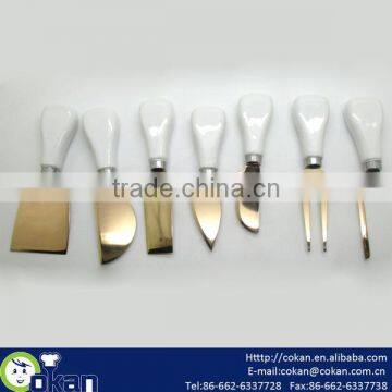 High Quality Gold Color 7pcs cheese knife set with ceramic handle,cheese tool set CK-KS037