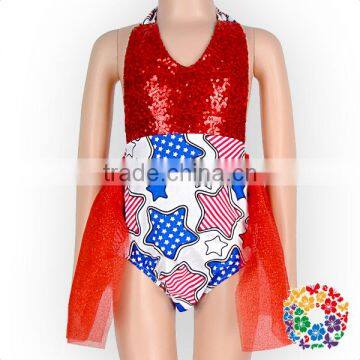 Red Sequins & Chiffon Jumpsuit With Stars Backless National Day Rompers Stylish Jumpsuit For Babies