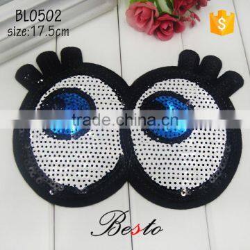 Wholesale baby girl eye shaped sew- on sequin patch for shirt