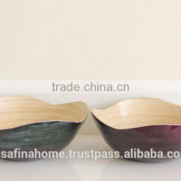 Flower shape colored lacquer bamboo salad bowl