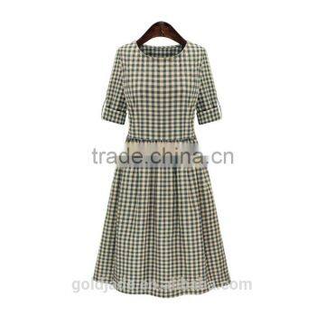 2016 Spring Red and Blue Tantan Print Women Plaid Flannel Shirt Dresses photo-3