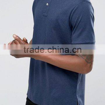 Custom Short Sleeve Button Placket Uneven Vented Hem Navy Men's 100% Cotton Jersey 200gsm Casual Comfort Fit Player Polo Tshirt photo-3