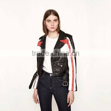 HAODUOYI Women Autumn Color Block PU Leather Bomber Jacket for Wholesale photo-4