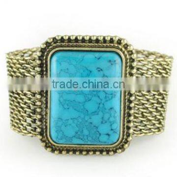 Retro Style Big Turquoise Gold Bangle Yiwu Wide Turquoise Cuff Bangle for Rock Jewelry photo-2