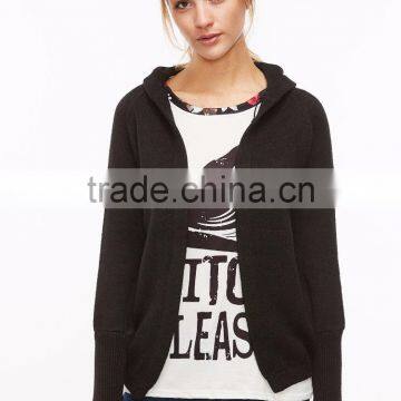OEM Best Selling Black Raglan Sleeve Hooded Sweater Coat Cotton Spandex Comfortable Casual Cardigan Sweater photo-3