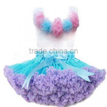 Hot Sale Light Pink with Aqua Rosette Pettiskirt Set Baby Girl Clothing Set