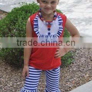 4th of july little girl clothing set cookie cutter cotton tank top with matching capri pants as set