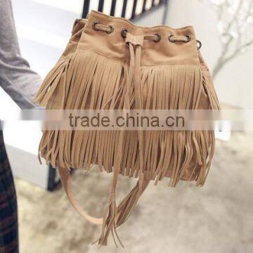 Small Bucket Women Tote Bag 2016 High Quality Tassels Genuine Leather Bag Women Messenger Bags Famous photo-6