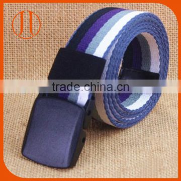 Allergy free mens outdoor stripe multicolor smooth cam buckle canvas fabric belt