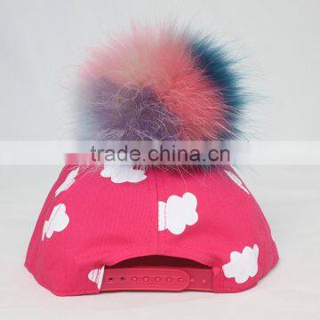 Myfur Girls Popular Hot Pink Baseball Cap and Hat With Multi-Color Raccoon Fur Pompom photo-2