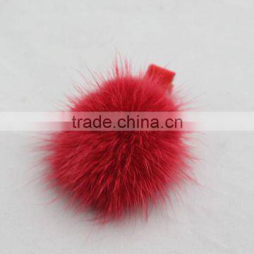 Myfur Cute Red Color Real Mink Fur Pom Pom Hairpin For Fashion Girls photo-2