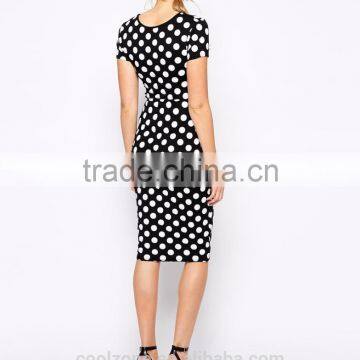 2016 Latest Body Conscious Polka Dot Maternity Dress With Cross Front