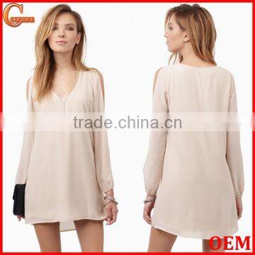 Fashion Cold Shoulder Design Long Sleeve Summer Dress for Mature Woman