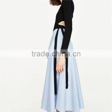 2017 OEM Spring Pure Wathet Blue Layered Long High Waisted Skirts photo-2