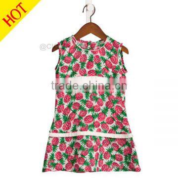 latest wholesale summer design dress for baby girls 100%cotton pineapple printing boutique baby girls frocks