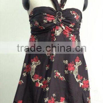 Oriental Print Chiffon Halter Dress
