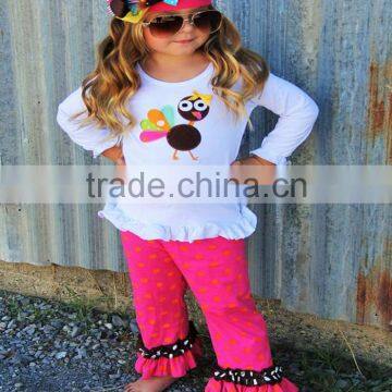 autumn turkey applique thanksgiving cotton girls clothing