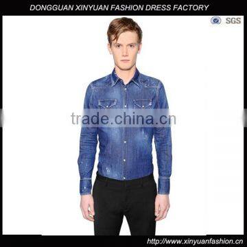 2016 men's slim fit cotton washed denim jeans shirt