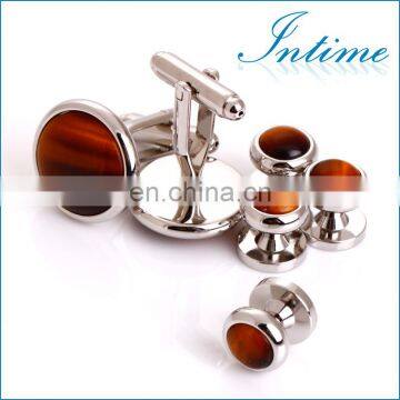 TIGERS EYE CUFFLINK SET FORMAL SET IN SILVER