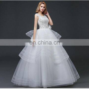 HS1601 Vintage Lace Applique Elegant White Ruched Tulle Wedding Dress 2017 photo-5