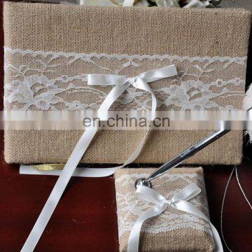 holder guest book wedding decoration jute burlap wedding guest book and pen set with floral lace signature book