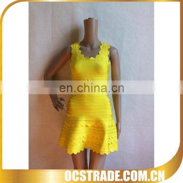 2014 yellow A line custom cocktail dresses badage round neck