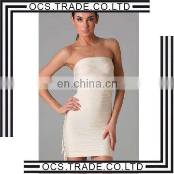 2014 tassel strapless bandage white dress