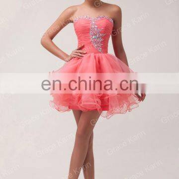 Grace Karin Strapless Watermelon Red Beaded Cocktail Dresses Short CL6077-1 photo-2
