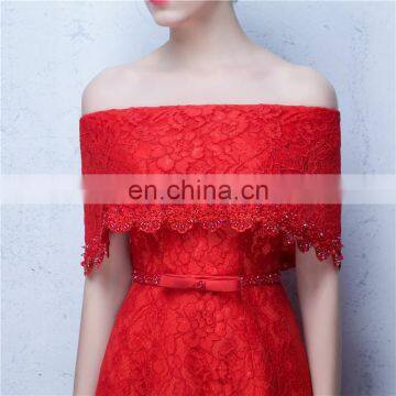 Sweet 17 Dress Off-The-Shoulder Bow Red Elegant Beaded Peplum Side Split Lace-up Backless Lace Evening Dress photo-6