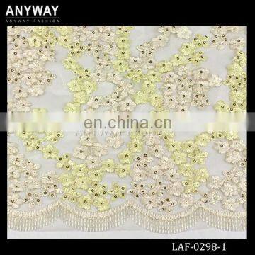 Fancy lace fabric dubai yellow lace fabric wholesale sequin lace fabric for dress