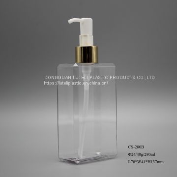 280ml clear plastic PETG essential oil packaging rectangle bottle with lotion pump