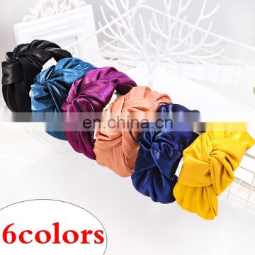 2020 New Design Custom Fashion Shiny Fabric Girls Forehead Hairband Plain Knot Headbands Hair Band For Women