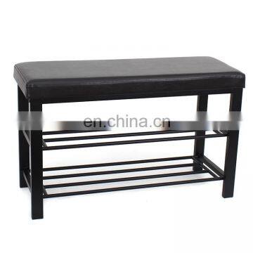 Customized Black PVC Leather Luxury Shoe Rack Rectangle Long Double Size Beach With Metal Frame photo-5