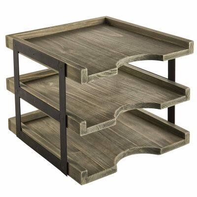Wood Desktop Document Paper Organizer Collapsible Expandable Stacking Trays