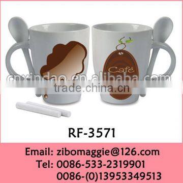 2016 Popular Custom Print White Ceramic Coffee Mugs With Spoon for Chalk Mugs photo-5
