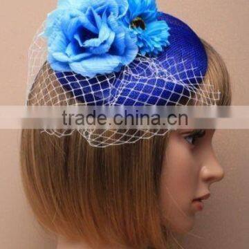 New Style Sinamay Base Fascinator Hat With Fabric Flower For Wedding Hair Accessories